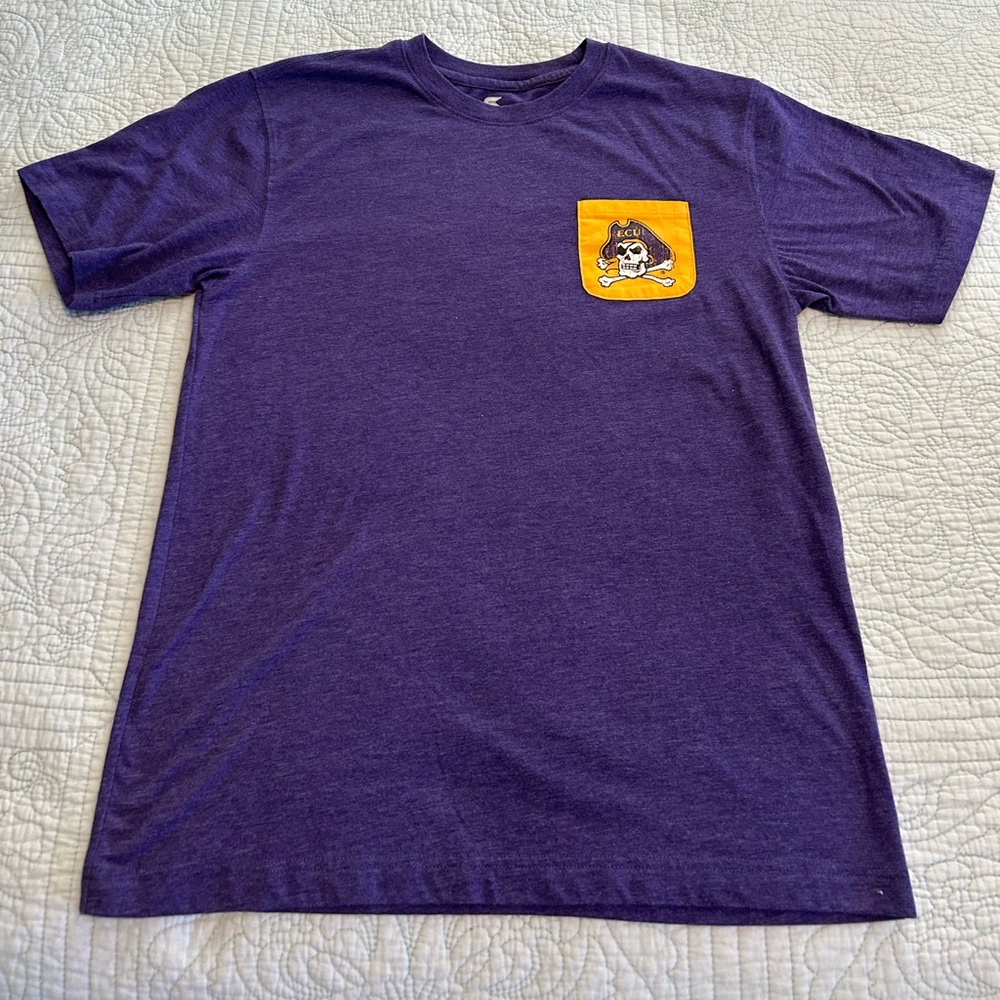 ECU t shirt. Purple with yellow. Size M